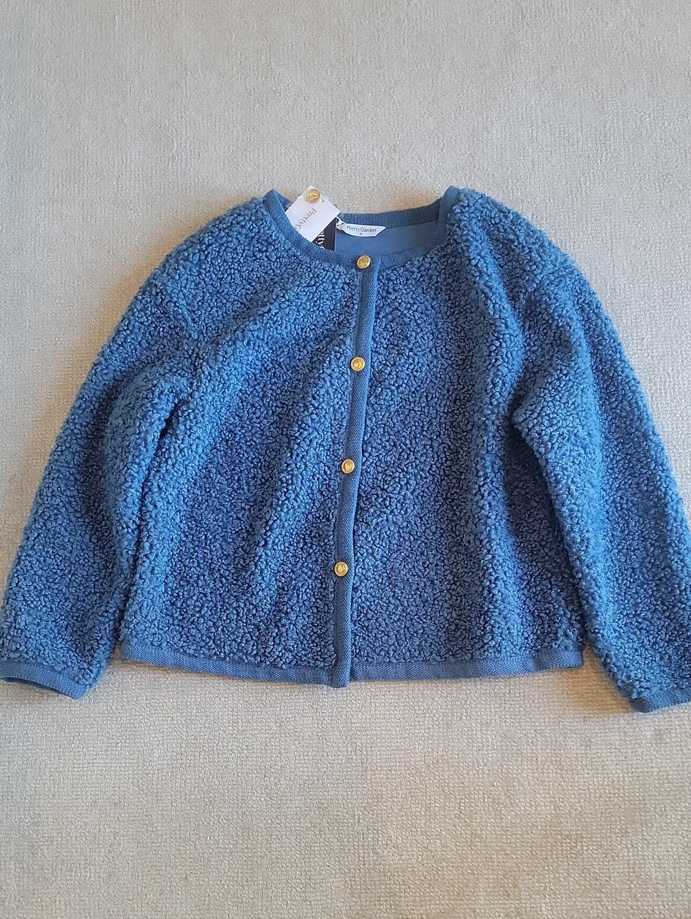 Fluffy Teddybear Textured Fleece Jacket w Gold Buttons - Picture 1 of 7